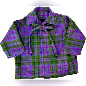 Handcrafted Infant Pea Coat Est Size 0-3 Months, Purple Green‎ Plaid Tartan